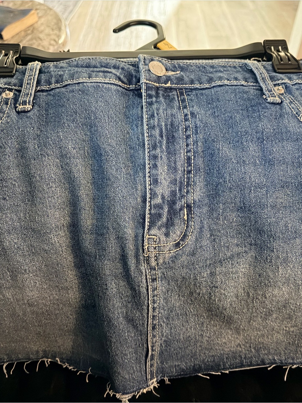 Button-Front Dark Blue Denim Skirt